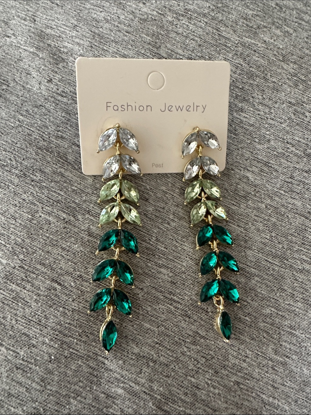 Fashion Jewelry Emerald and Pale Green Leaf Drop Earrings